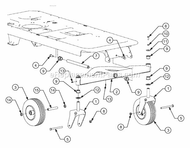 Front Axle Diagram and Parts List for RZT17 17AA5A4G710, 17AA5A4G712 Cub Cadet Lawn Mower